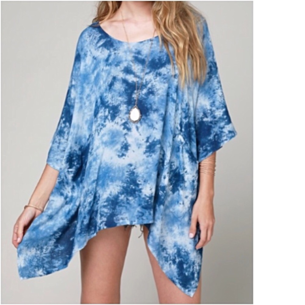 Tie Dye Flowy Tunic Top Coverup O/S - Picture 3 of 7